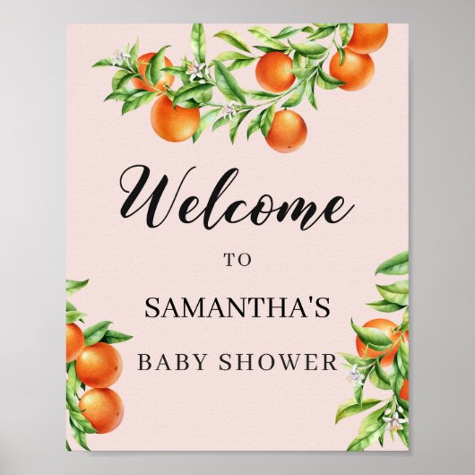 Citrus oranje baby shower, welkomstteken 8x10 poster (Voorkant)