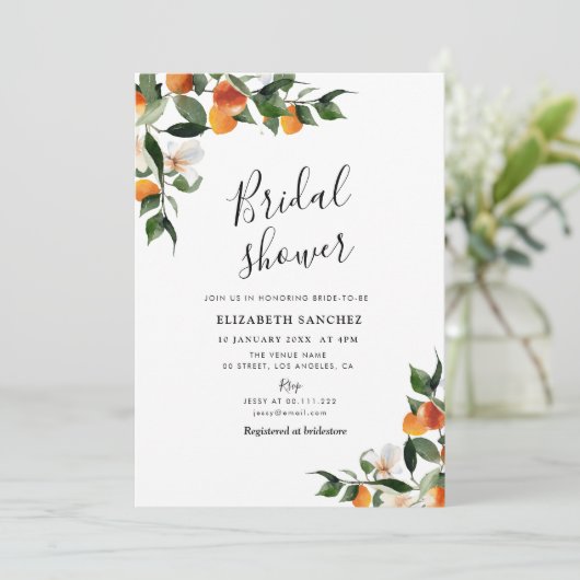 citrus oranje bladerblad douche - uitnodiging (Staand voorkant)