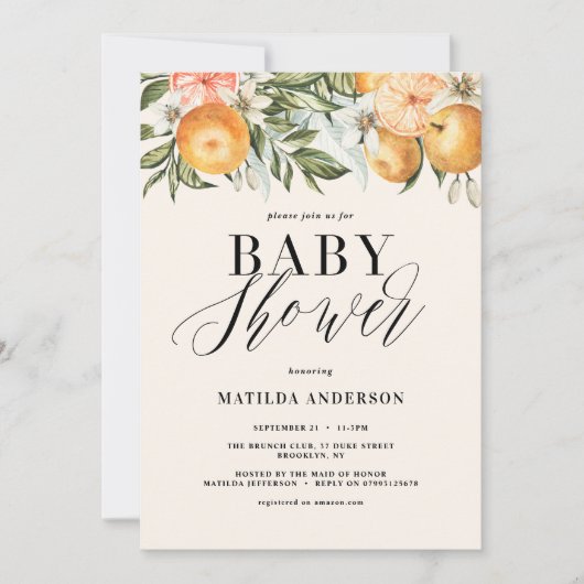 Citrus, oranje + bloesem baby shower (Voorkant)