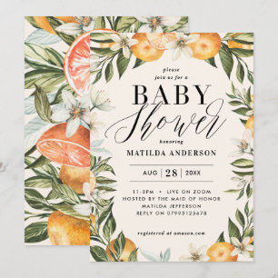 Citrus oranje bloesem baby shower party kaart
