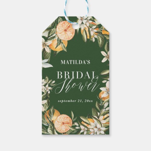 Citrus, oranje + bloesem vrijgezellenfeest cadeaulabel (Voorkant)
