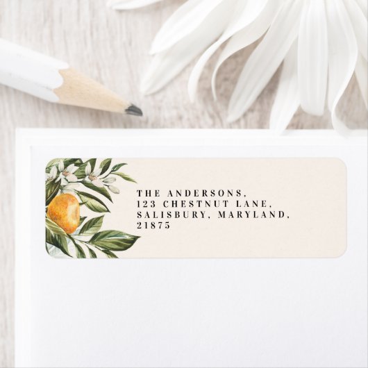 Citrus oranje blossom botanische rustige bruidskic etiket (Insitu)