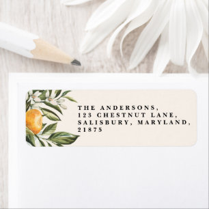 Citrus oranje blossom botanische rustige bruidskic etiket