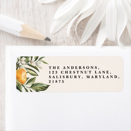 Citrus oranje blossom botanische rustige bruidskic etiket (Insitu)