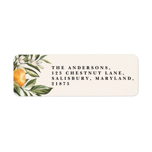 Citrus oranje blossom botanische rustige bruidskic etiket (Voorkant)