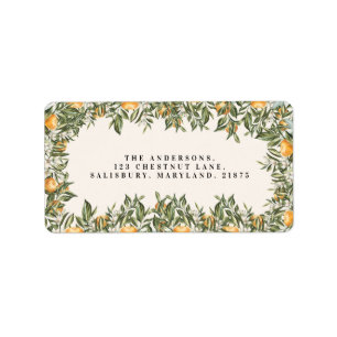 Citrus oranje blossom botanische rustige bruidskic etiket