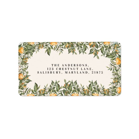 Citrus oranje blossom botanische rustige bruidskic etiket (Voorkant)
