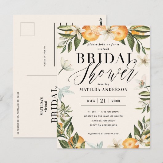 Citrus oranje blossom virtueel vrijgezellenfeest briefkaart (Voorkant / Achterkant)