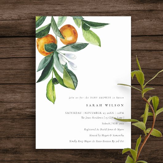 Citrus Oranje Botanical Boho Baby shower Invite Bedankkaart