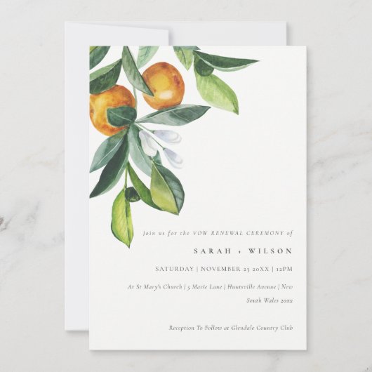 Citrus Oranje Botanical Boho Vow Renewal Invite Bedankkaart (Voorkant)