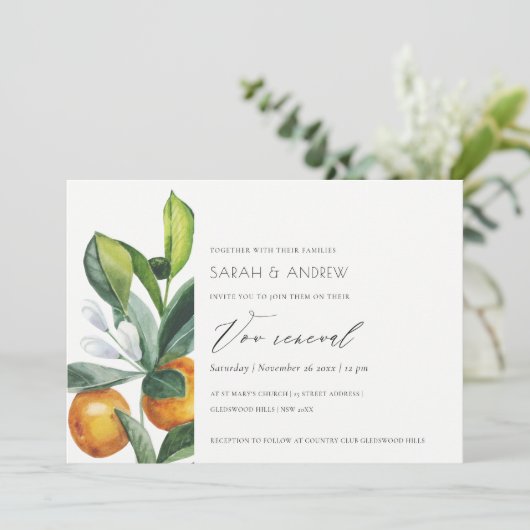 Citrus Oranje Botanical Boho Vow Renewal Invite Bedankkaart (Staand voorkant)