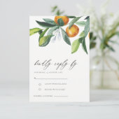 Citrus Oranje Botanical Boho Wedding RSVP Informatiekaartje (Staand voorkant)