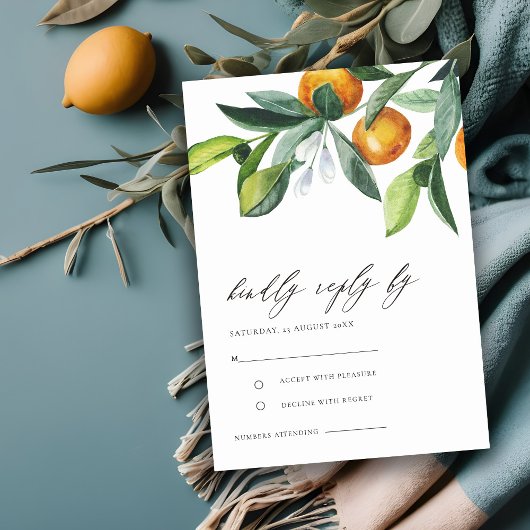 Citrus Oranje Botanical Boho Wedding RSVP Informatiekaartje
