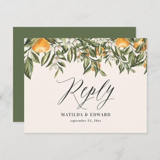 Citrus oranje botanische moderne rustige RSVP (Voorkant / Achterkant)