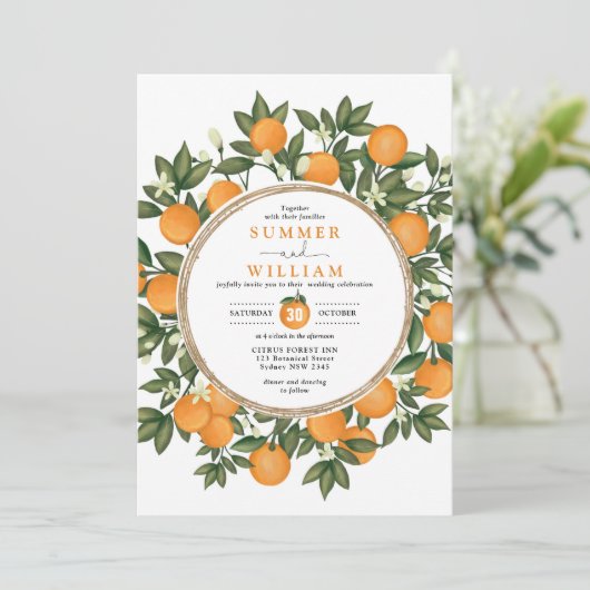 Citrus Oranje Botanische Tangerine Greenery Weddin Kaart (Staand voorkant)