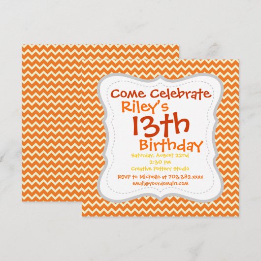 Citrus Oranje Chevron Birthday Party Kaart (Voorkant / Achterkant)