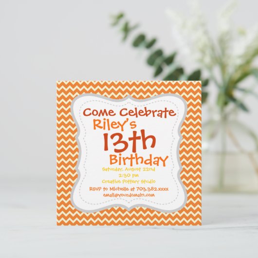 Citrus Oranje Chevron Birthday Party Kaart (Staand voorkant)