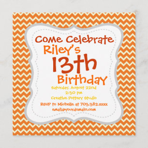 Citrus Oranje Chevron Birthday Party Kaart