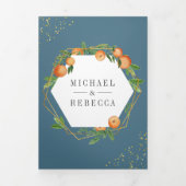 Citrus Oranje Dusty Blue Photo Collage Wedding Drieluik Uitnodiging (Cover)