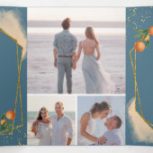 Citrus Oranje Dusty Blue Photo Collage Wedding Drieluik Uitnodiging (Binnenkant midden)