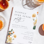 Citrus Oranje Floral, gelukkig altijd na de partij Kaart<br><div class="desc">Waterverf Citrus Oranje. Griekenland en Floral. Hedendaagse afbeelding,  gelukkig altijd na partijuitnodiging. Zwarte kleurentypografie met witte kleurenachtergrond op voorzijde en passende zwarte kleurensteun.</div>