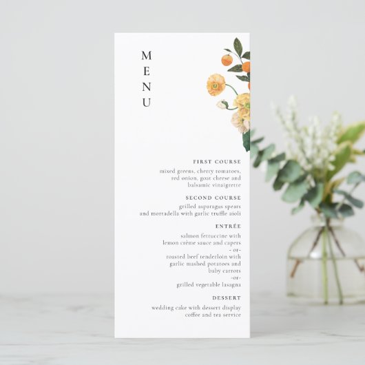 Citrus Oranje Floral-minimalistisch Menu (Staand voorkant)