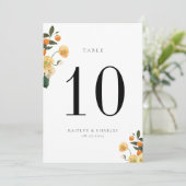 Citrus Oranje Floral Table Number Card Programmakaart (Staand voorkant)