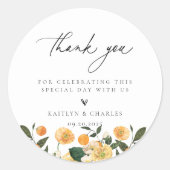Citrus Oranje Floral Weddenschap Hartelijk dank Ronde Sticker (Voorkant)