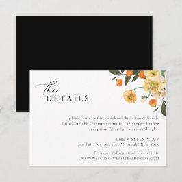 Citrus Oranje Floral Wedding Details Card Kaart