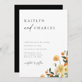 Citrus Oranje Floral Wedding Kaart