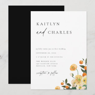 Citrus Oranje Floral Wedding Kaart