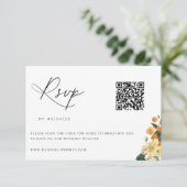 Citrus Oranje Floral Wedding QR-code RSVP Kaartje (Staand voorkant)