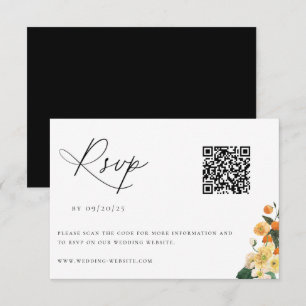 Citrus Oranje Floral Wedding QR-code RSVP Kaartje