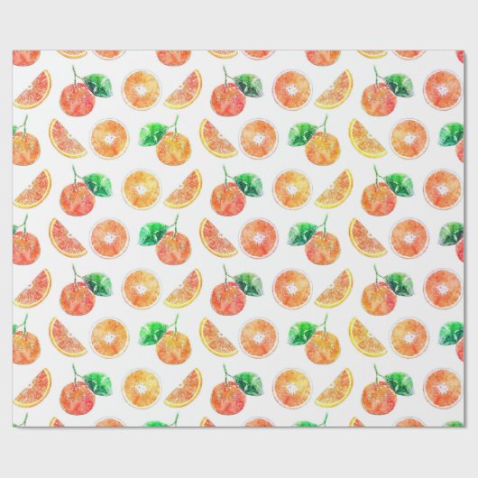Citrus Oranje fruit waterverf met witte kunst Cadeaupapier (Vlak)