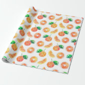 Citrus Oranje fruit waterverf met witte kunst Cadeaupapier (Uitgerold)