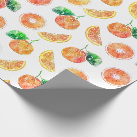 Citrus Oranje fruit waterverf met witte kunst Cadeaupapier (Hoek)