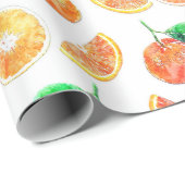 Citrus Oranje fruit waterverf met witte kunst Cadeaupapier (Rol Hoek)