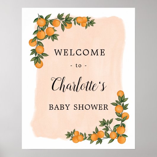 Citrus Oranje Greenery Cutie Baby shower Welkom Poster (Voorkant)