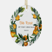 Citrus Oranje Greenery Wreaty Baby 1e Kerstmis Keramisch Ornament (Rechts)
