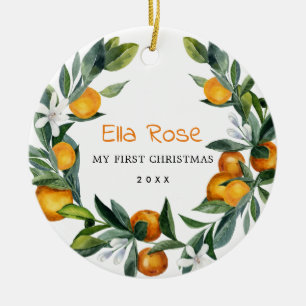 Citrus Oranje Greenery Wreaty Baby 1e Kerstmis Keramisch Ornament