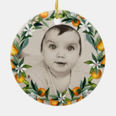 Citrus Oranje Greenery Wreaty Baby 1e Kerstmis Keramisch Ornament (Achterkant)