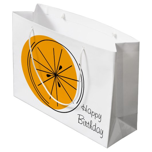 Citrus Oranje Happy Birthday-cadeautas groot Groot Cadeauzakje (Achterkant Gekanteld)