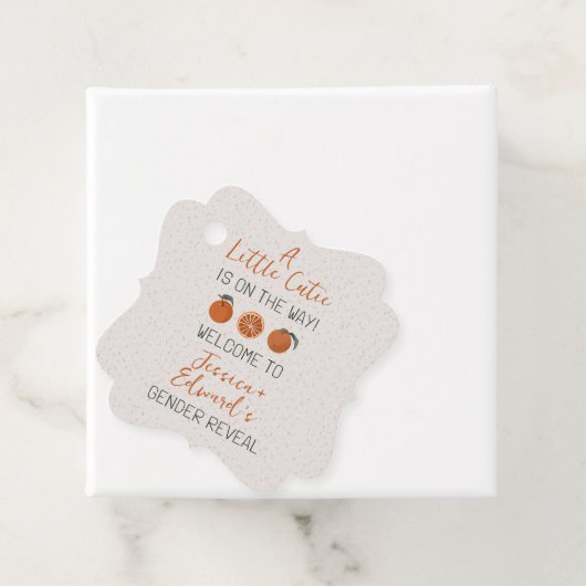 Citrus Oranje Kleine Cutie Geslacht Onthullen Part Bedankjes Labels (In situ)