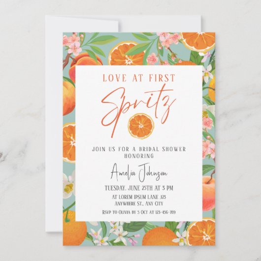 Citrus Oranje Liefde bij First Spritz Vrijgezellen Kaart (Voorkant)