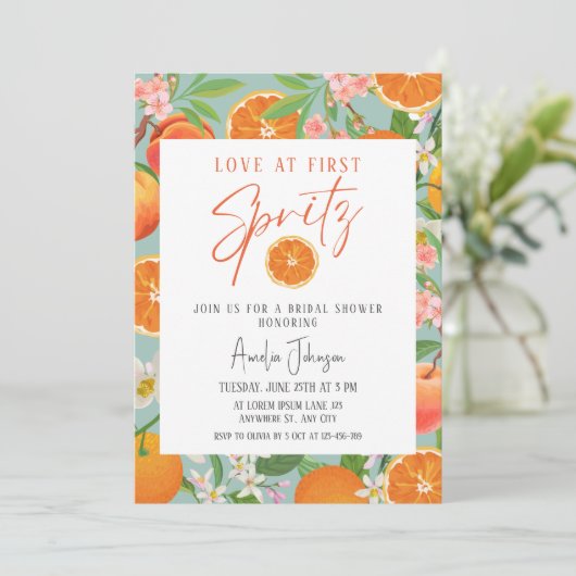 Citrus Oranje Liefde bij First Spritz Vrijgezellen Kaart (Staand voorkant)