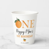 Citrus Oranje Little Cutie 1st First Birthday Papieren Bekers (Achterkant)