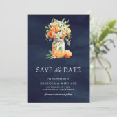 Citrus Oranje Navy Blue Mason Jar Fotobruiloft Save The Date (Staand voorkant)