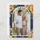 Citrus Oranje Navy Blue Mason Jar Fotobruiloft Save The Date (Achterkant)
