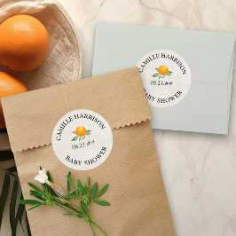 Citrus Oranje Neutraal gepersonaliseerd Baby showe Ronde Sticker