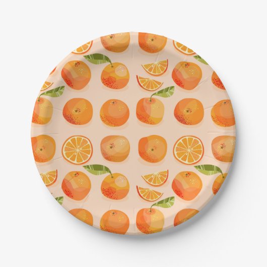 Citrus Oranje Pattern Papieren Bordje (Voorkant)